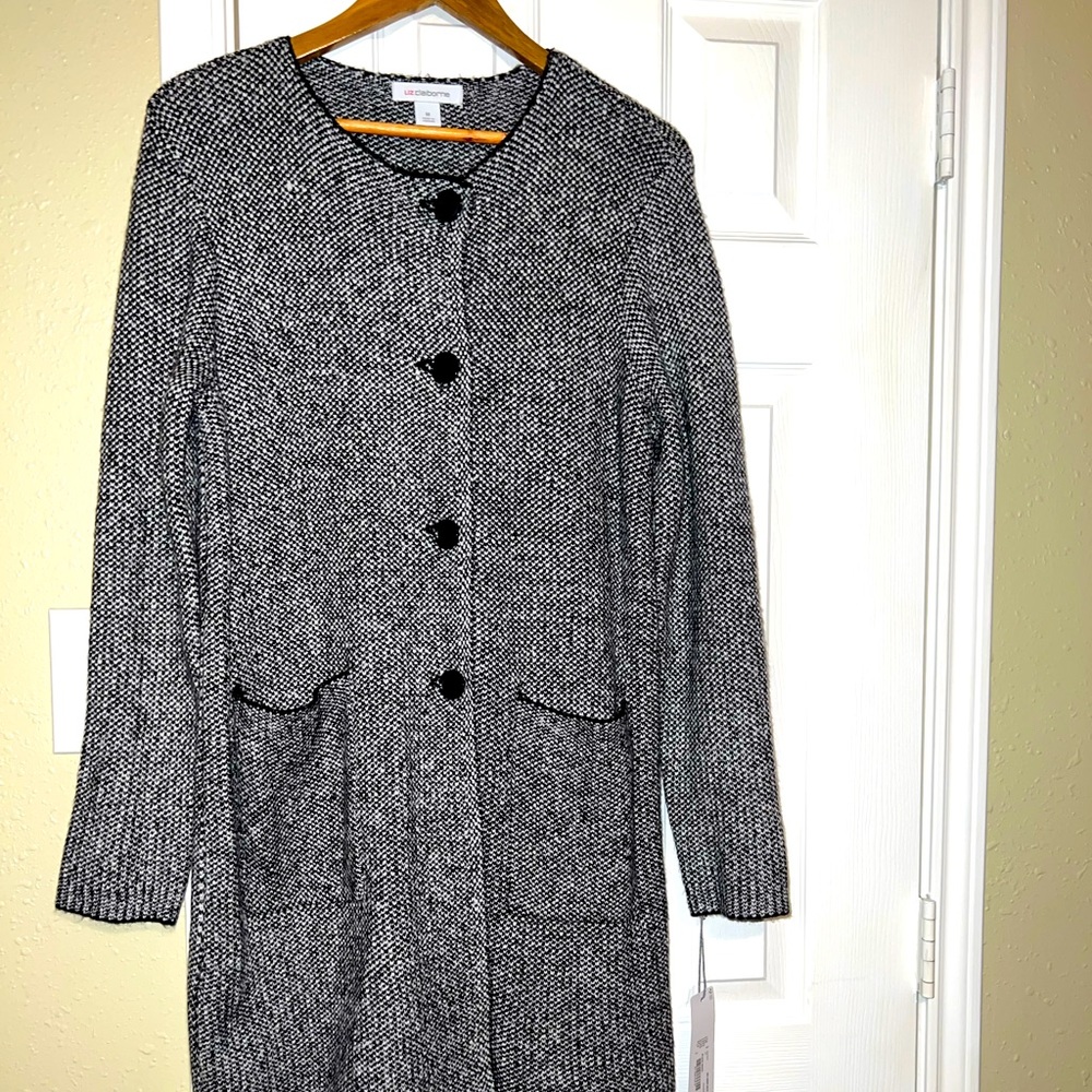 Women’s black and white knit sweater